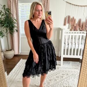 Aidan by Aidon Mattox Mixed Media Tulle Chiffon Layered Dress Black